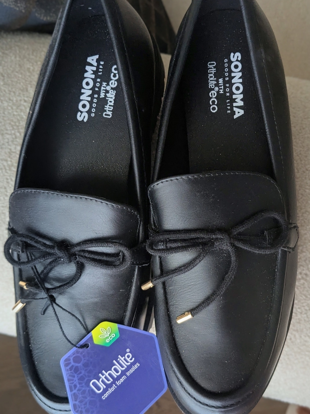 SONOMA Black Leather Moccasin Slip-On Loafers with Bow Detail
